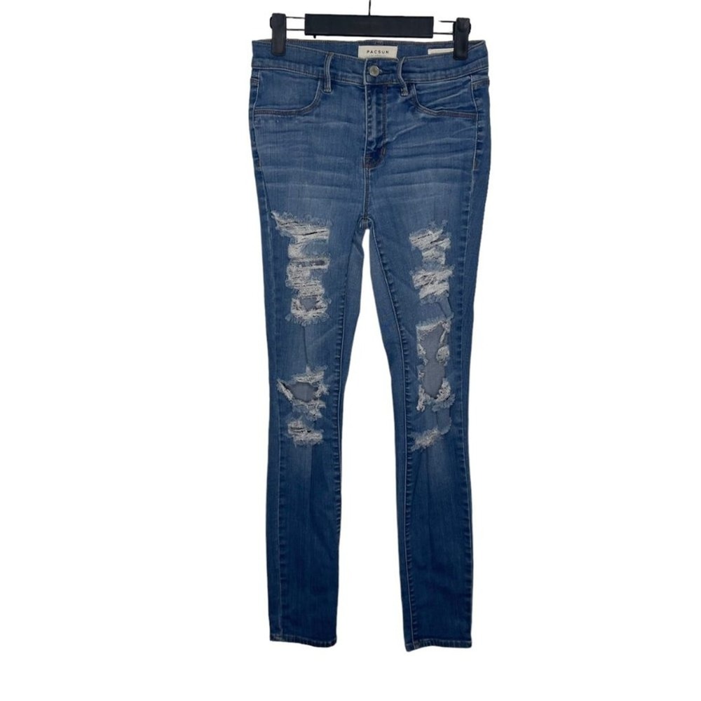 PacSun Los Angeles Distressed Jeggings Blue High Rise Skinny Jeans Size 27